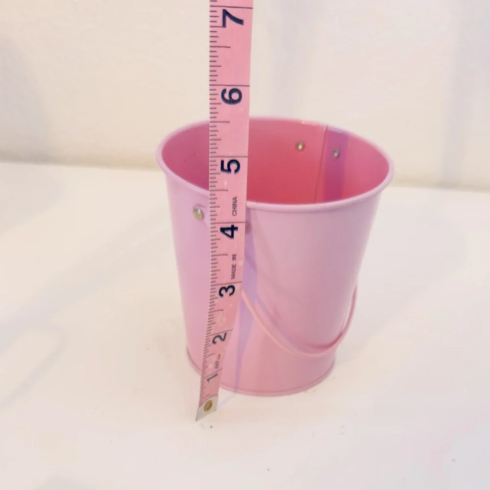 4.5” Metal Pink Tin Bucket for Office Desk, Plant Pot, Organizer, Easter Basket